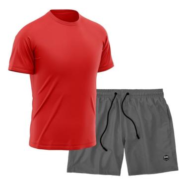 Imagem de Kit Short + Camiseta Dry Treino Fitness Academia Bermuda Camisa Praia Esporte Vermelho-Masculino