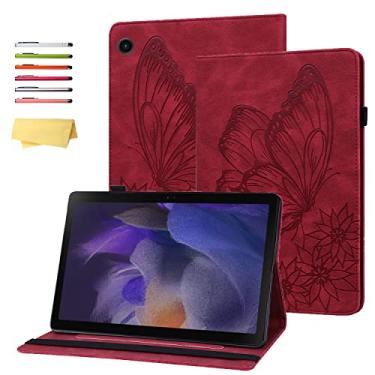 Imagem de UUcovers Capa para Samsung Galaxy Tab A8 de 10,5 polegadas 2022 (SM-X200/X205/X207) com suporte/porta-lápis/bolso para cartão/faixa elástica/couro PU em relevo floral fólio à prova de choque, flor