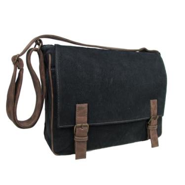 Imagem de Bolsa Pasta Transversal Carteiro Notebook Laptop em Lona Masculino Feminino (Preto)