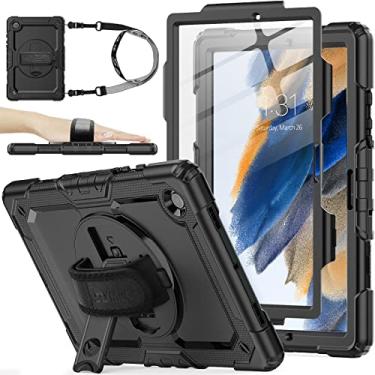 Imagem de SEYMAC stock Capa para Samsung Galaxy Tab A8 de 10,5 polegadas, capa de proteção contra quedas de corpo inteiro com protetor de tela, suporte para lápis [alça de mão giratória de 360°] e suporte,