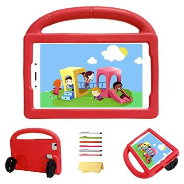 Imagem de UUcovers Capa infantil para tablet Amazon Kindle Fire HD 8 (8ª/7ª/6ª geração, 2018/2017/2016) 20.3 cm com alça dobrável de silicone à prova de choque de espuma vinílica acetinada fina e leve, vermelha