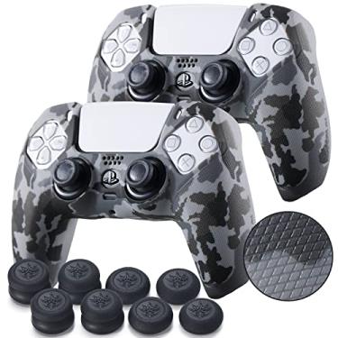 Imagem de YoRHa Película de silicone com textura aderente para controle PS5 x 2 (cinza camuflagem) com apoio para polegar Pro x 8
