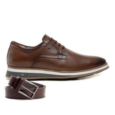 Imagem de Sapato Jota Pe Casual Marrom Em Couro + Cinto Navagio 84906-Masculino