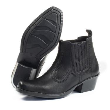 Imagem de Bota Botina Country Em Couro Salto Baixo Elástico Cowboy Confortável -