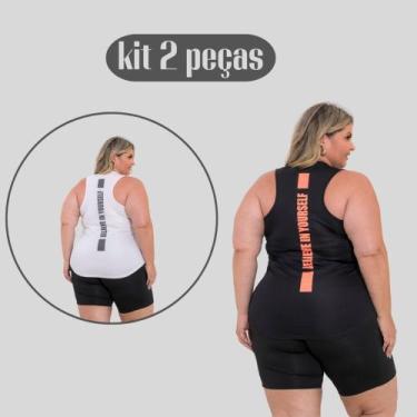 Imagem de Kit 2 Regatas Plus Size Dry Fit Feminina Academia - DCR, 1, Preto, 1, 