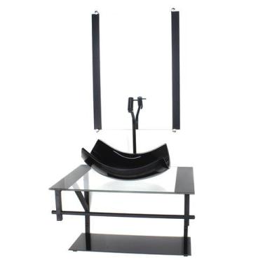 Imagem de Gabinete de vidro para banheiro 60cm ap cuba retangular curvada  preto