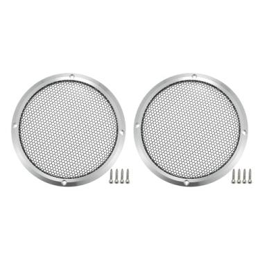 Imagem de ACROPIX Capa universal de grade de alto-falante de carro de 15 cm redonda de malha para alto-falante de áudio de 15,2 cm capa protetora de subwoofer com parafusos de montagem liga de alumínio de ferro