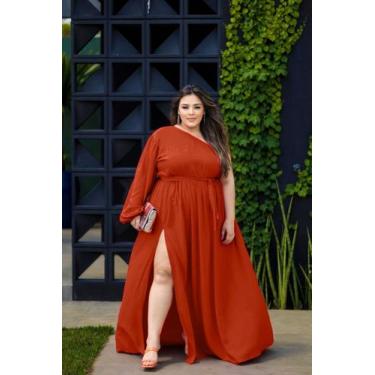 Imagem de Vestido Plus size terracota casamento convidada madrinha com fenda man