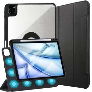 Imagem de Changjia Capa protetora para iPad Air de 11 polegadas M2 6ª geração 2024, iPad Air 5ª/4ª geração 10.9 2022/2020 com suporte para lápis, capa magnética removível de couro PU para despertar/hibernar com