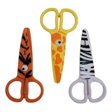 Imagem de Kit 03 Tesoura Escolar Plástica 13cm Sem Lâmina Pet Zoo BRW  Infantil