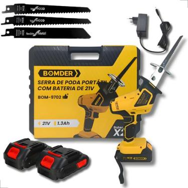 Imagem de Mini Serra Poda Elétrica Portátil 21v Com 2 Baterias Com Nfe Sem Fio E