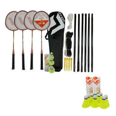 Imagem de Kit Badminton 4 Raquetes 3 Petecas e Rede VB004 Vollo Sports + 12 Pete