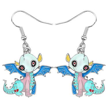 Imagem de Bonsny Brincos de dragão colorido para meninas e crianças, joias engraçadas, design original Azul
