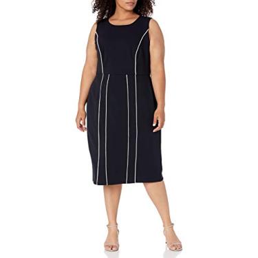 Imagem de Donna Morgan Vestido feminino plus size sem mangas elástico de malha crepe contrastante bainha, Azul-marinho, 48