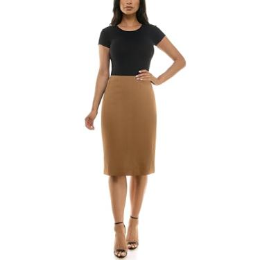 Imagem de Zac & Rachel Saia Ponte de Compressão Feminina com Pintucking e Costura Frontal, Marrom tabaco, M