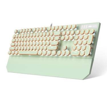 Imagem de Teclado gamer mecânico Camiysn estilo máquina de escrever retrô punk verde com retroiluminação branca, switch azul de 104 teclas, teclado com fio, teclas redondas, para Windows/Mac/PC