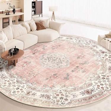 Imagem de MUJOO Tapete redondo rosa de 2,7 m, grande círculo, lavável, tapetes para quarto, sala de estar, banheiro, tapete circular antiderrapante boho, floral blush