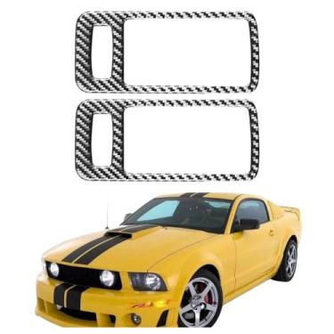 Imagem de IKUESM compatível com Ford Mustang GT 2005-2009 S197 Acessórios de fibra de carbono interior da maçaneta da porta do carro adesivo decalque guarnição da tampa da moldura decoração(Black)