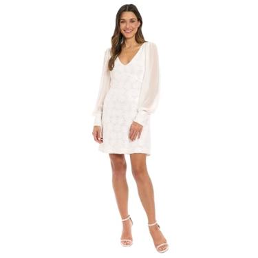 Imagem de London Times Vestido feminino manga bispo cintura império mini decote em V - ocasião especial festa formal vestido coquetel, Branco/branco fosco/branco, 48