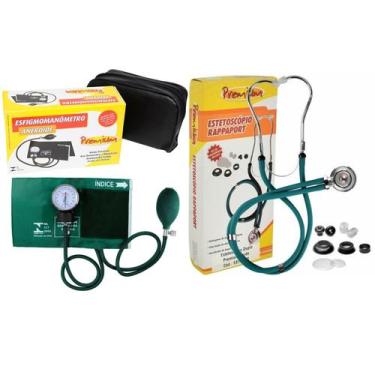 Imagem de Estetoscópio rappaport e esfigmomanômetro aneroide verde premium