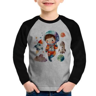 Imagem de Camiseta Raglan Infantil Astronauta Criança e Foguetes Manga Longa - F