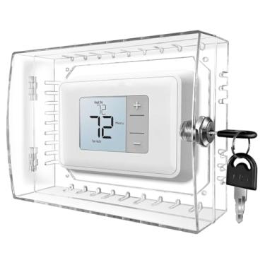 Imagem de PKLIYH Caixa de bloqueio de termostato grande universal - capa de termostato com chave transparente pequeno protetor de termostato serve para todos os termostatos Ecobee, Google, Nest na parede 15 x