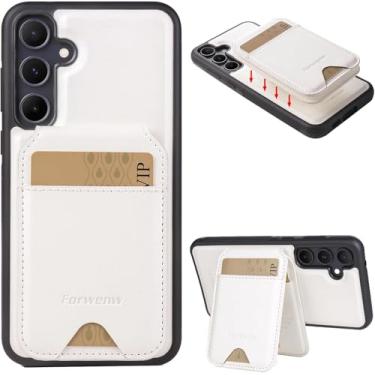 Imagem de MRRSIWEI Capa para Samsung Galaxy A56 com suporte de cartão destacável 2 em 1, couro PU à prova de choque durável com suporte para mulheres e homens, capa para Samsung Galaxy A56.2 em 1 branca