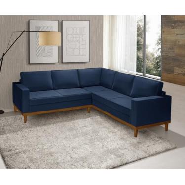 Imagem de Sofá De Canto 5 Lug. Toronto - Base De Madeira - Veludo Azul