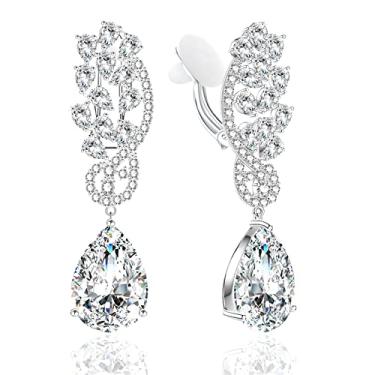 Imagem de Roslynd Brincos de pressão para mulheres/meninas/noivas, presentes para o dia das mães, brincos de pressão de zircônia cúbica em gota e brincos de zircônia cúbica banhados a ouro branco 14k para mulheres, Latão branco, zircônia cúbica, zircônia cúbica, Pedras de zircônia cúbica
