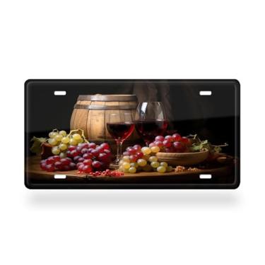 Imagem de Capa de placa de carro estilo barril de carvalho uvas para vinho - etiqueta artística de alumínio para carro, à prova de ferrugem, design exclusivo novidade - 15 x 30 cm