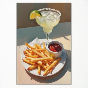 Imagem de nghtuiyocw Arte de parede em tela Margarita e batatas fritas, pôster de comida de cozinha, impressão de arte de carrinho de bar moderno, pintura de imagem de bebida alcoólica martini de coquetel para