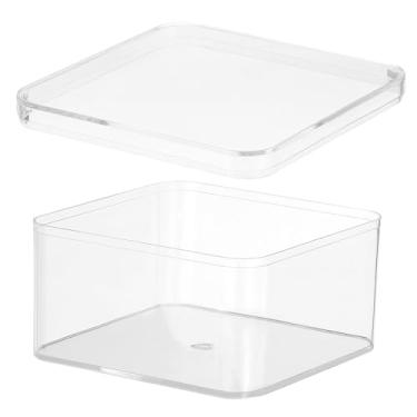 Imagem de PATIKIL Caixa de acrílico com tampa 10 cm x 10 cm x 6 cm, caixas de acrílico transparente organizador de armazenamento de recipientes de cubo quadrado de plástico para exibição de joias pequenas de
