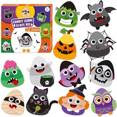 Imagem de WATINC Halloween Candy Corn Art Craft - Halloween Pumpkin Witches Zombie DIY Craft Kit, Bats Spiders Themed Candycorn Arts Supplies Preschool Classroom Activity Party Favors for Kids Toddlers (24pcs)