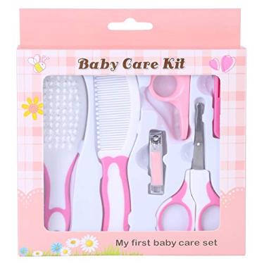 Imagem de Tesoura de cortador de unhas de bebê, escova de cabelo, kit de manicure, essencial para cuidados portáteis para bebês e crianças, rosa azul (rosa)