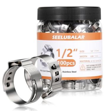 Imagem de Anéis de braçadeira PEX, 100 peças de braçadeiras de mangueira de orelha única de aço inoxidável 304 de 1/2 polegada, anéis de crimpagem Pex para conexões de encaixe de tubulação PEX