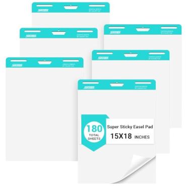 Imagem de SHARBDA Mini cavalete adesivo, 38 x 45 cm, papel autoadesivo, papel gráfico adesivo para professores, papel gráfico de âncora para escritório, 30 folhas/bloco, 6 blocos