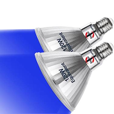 Imagem de Lâmpada de inundação Explux LED azul de nível comercial PAR38, emissão de cor de LED direta equivalente de 120W, vidro completo externo à prova de intempéries e antienvelhecimento, regulável, luz de cor azul, pacote com 2