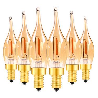 Imagem de Lâmpada LED Edison vintage candelabro E12 base C22T ponta de chama filamento 7 watts lâmpadas equivalentes de vela de LED lustre iluminação decorativa 2200K vidro âmbar quente, CRI 90+, 80LM, pacote com 6