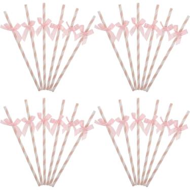 Imagem de Canudos para decoração de presépio 30 peças Canudos de coquetel canudos de festa de férias canudos descartáveis canudos de papel com laço canudos de natal canudos de decoração gravata