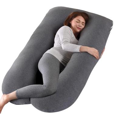 Imagem de Travesseiro de grávida Amagoing de 144,7 cm, travesseiro de corpo inteiro para gestantes em formato de U para mulheres com quadril, perna, dor nas costas, capa de jérsei lavável incluída (cinza escuro)