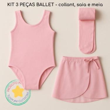 Imagem de Kit Body Collant+Meia Calça Fina e Saia de Ballet - Magic Sky, Rosa, 4