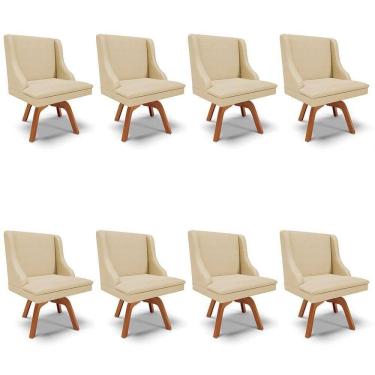 Imagem de Kit 8 Cadeiras Estofadas Base Giratória De Madeira Lia Veludo Off White Luxo - Ibiza