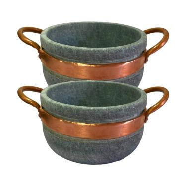 Imagem de Kit 2 Cumbucas Alça De Cobre Pedra Sabão Caldo Sopa 500Ml