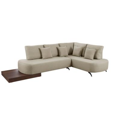 Imagem de Sofá De Canto Nori Curva Le 2,61m Em Linho Com Base Em Madeira Cor Creme 2321