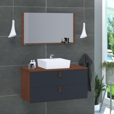 Imagem de Conjunto Gabinete De Banheiro Berlim 80 Cm Natura Titanium