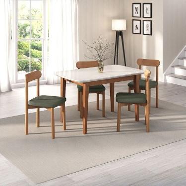 Imagem de Kit Mesa De Jantar Tangará 130cm E 4 Cadeiras Pitanga Cabecasa Madeiramadeira Caramelo Off White Verde