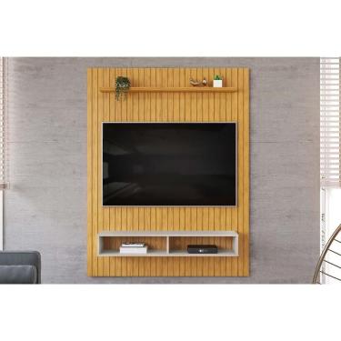 Imagem de Painel Quarto P- Tv Até 55 Pol Aston Ripado C- 1 Prateleira E 2 Nichos 134x168cm Cedro-bali - Dj Móveis