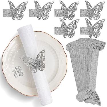 Imagem de NPKRRSK 100 Peças De Anéis Guardanapo Em Formato Borboleta 3D, Suporte Papel Fosco Para Aniversários, Jantares, Casamentos, Restaurantes, Festas, Banquetes, Decoração Mesa