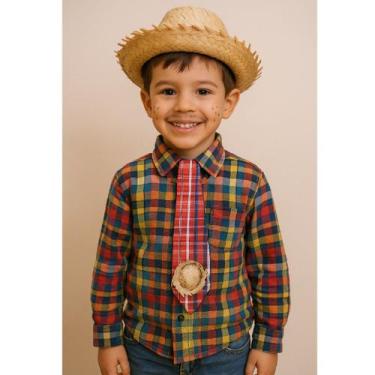 Imagem de Gravatinha Xadrez Festa Junina Com Enfeite de Chapéu Caipira - Lika Bi