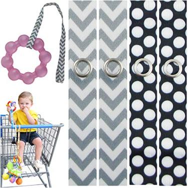 Imagem de PBnJ Baby Toy Saver Strap Holder Leash Acessórios De Segurança Cinza Chevron/Pontos Brancos - 4 Peças